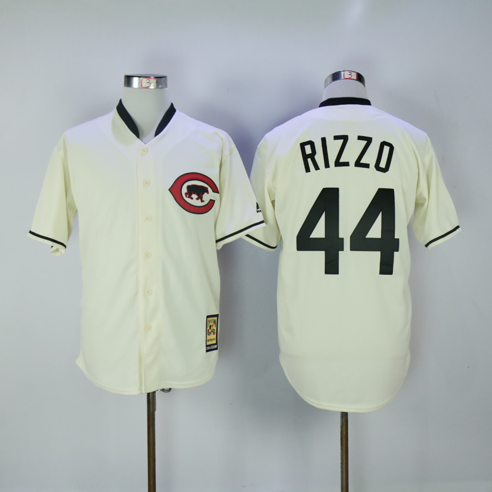 Men Chicago Cubs 44 Rizzo Cream Throwback MLB Jerseys